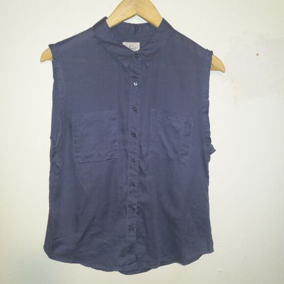 Levi's Women Blue Sleeveless Button Front Blouse-Small-Collared-Pockets-Cotton - Picture 1 of 8